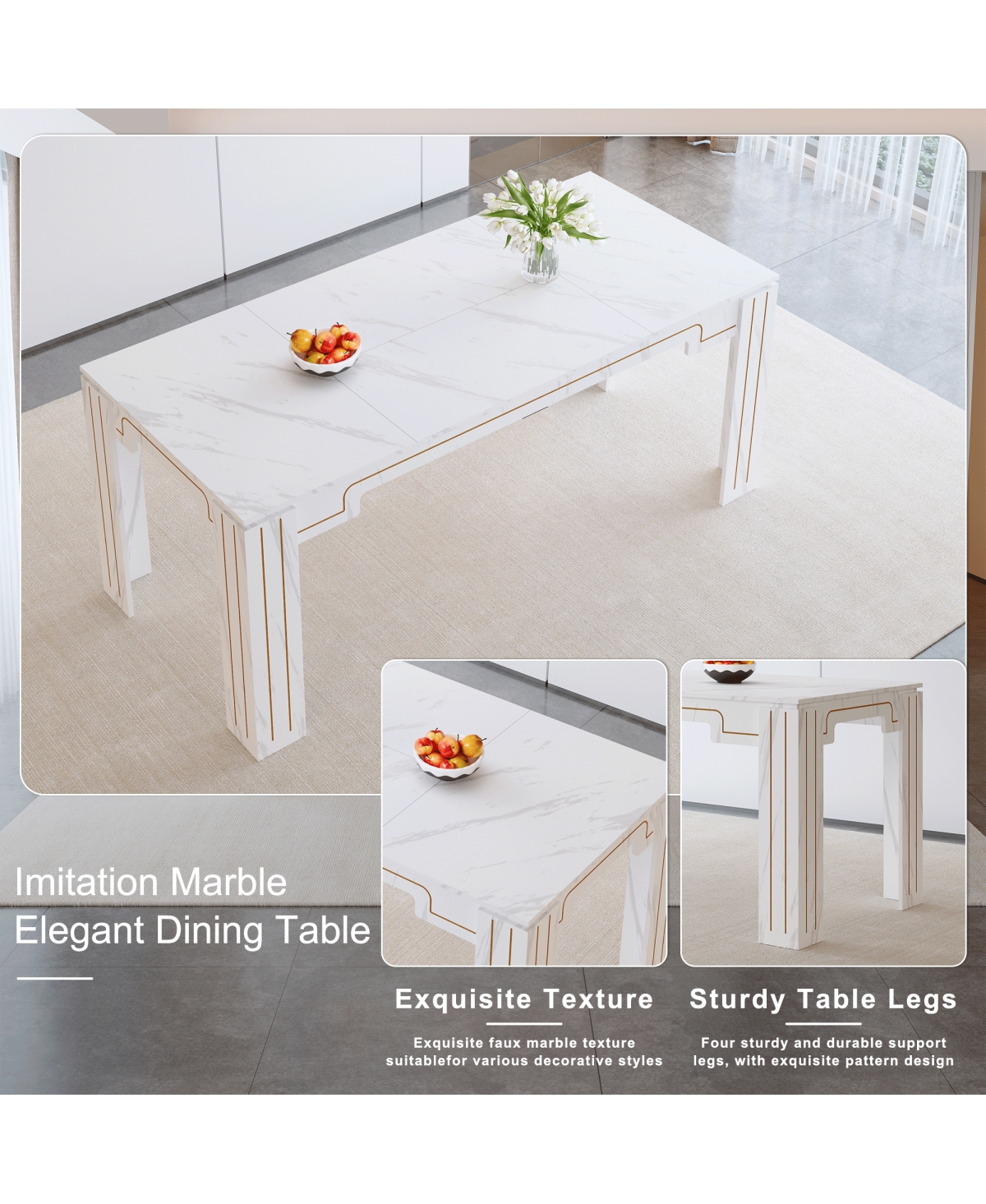 Streamdale Furniture 71" Marble Pattern Mdf Dining Table with Grooved Legs (Seats 6-8)
