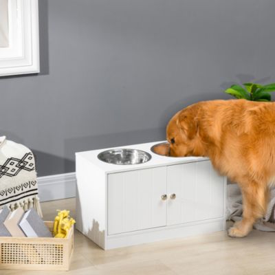 Large Elevated Dog Bowls with 44L Storage Cabinet and Stainless Steel Bowls