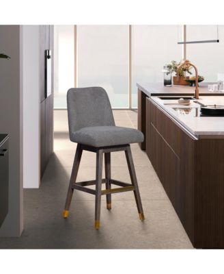 Fabric Bar Stool, Modern Upholstered Counter Height Chair, Wood Leg Kitchen Island Stool