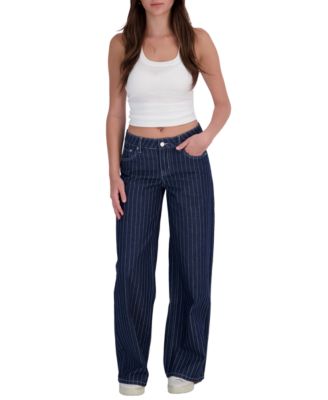 EM + CASS Juniors' Wide Leg With Pinstripe Jeans, 31" Inseam