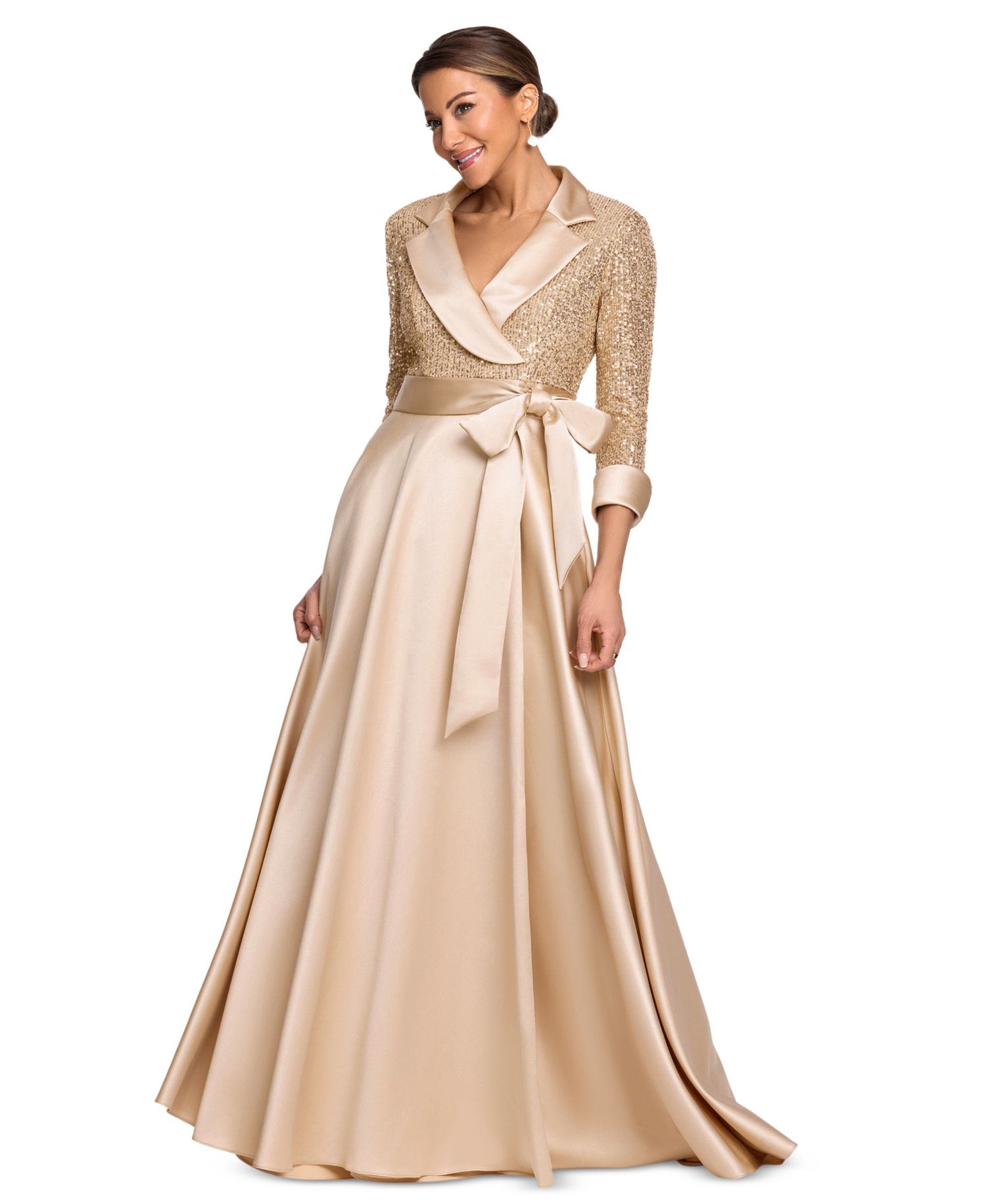 Women's Sequined Tuxedo Belted Ball Gown