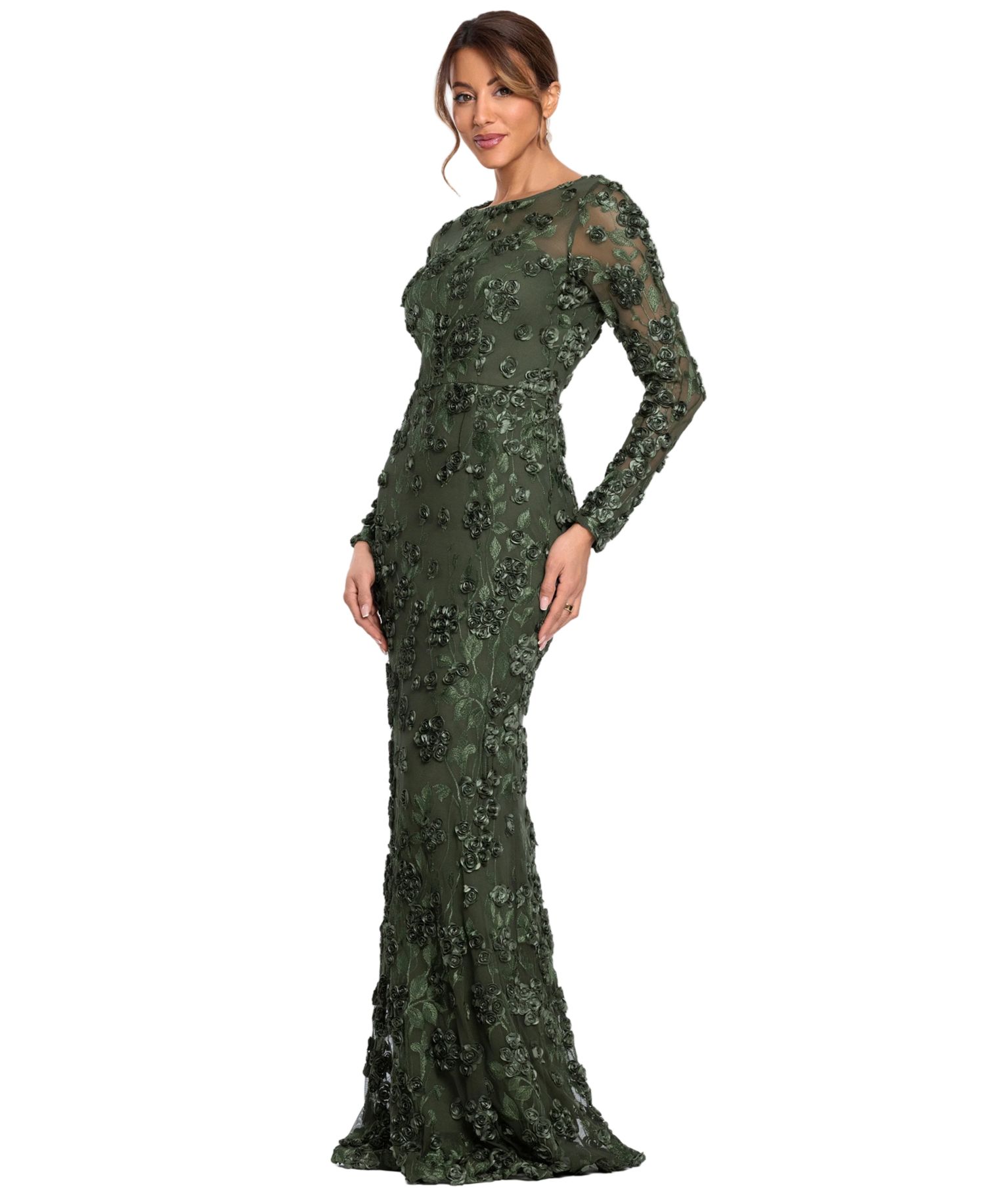 Women's Long Sleeve Rose Flower Dress