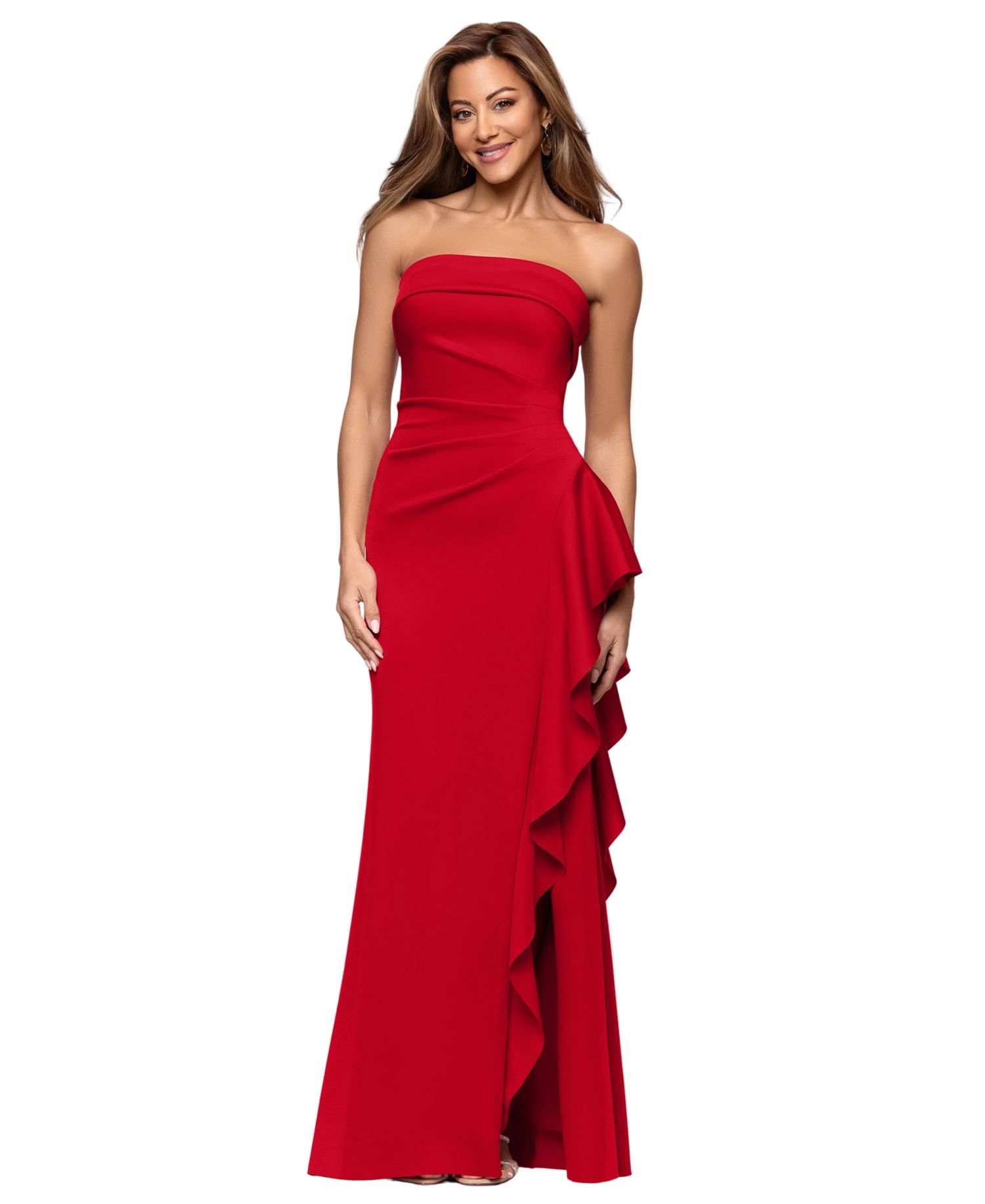Petite Strapless Ruffle Sheath Gown