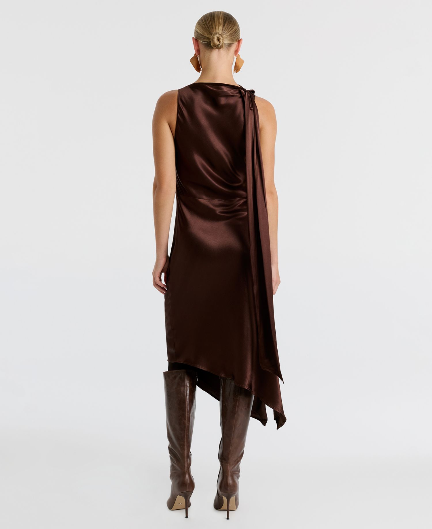 Women's Valentine High-Low Mock Neck Satin Midi Dress