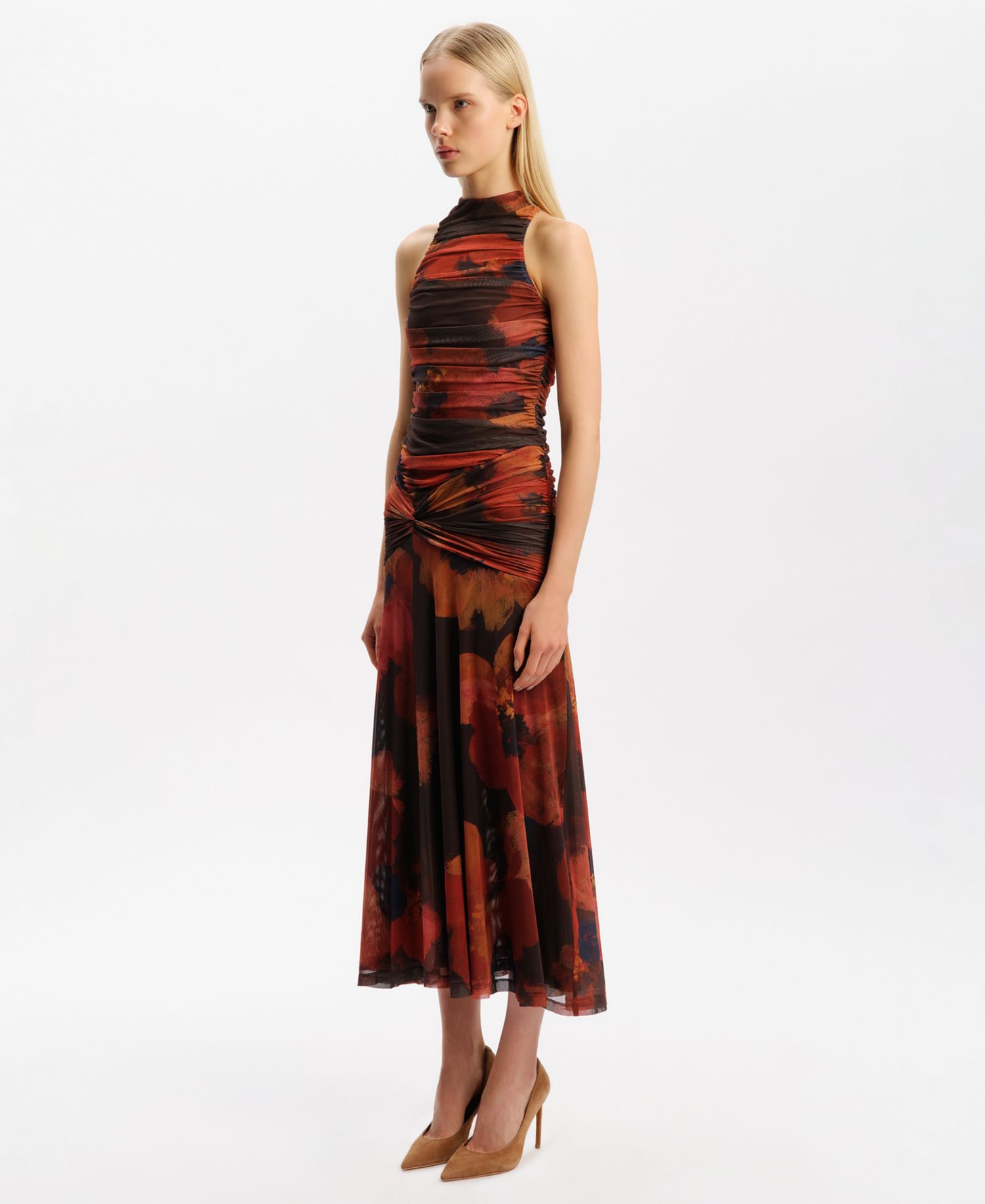 Women's Natalya Printed Mesh Mock Neck Dress