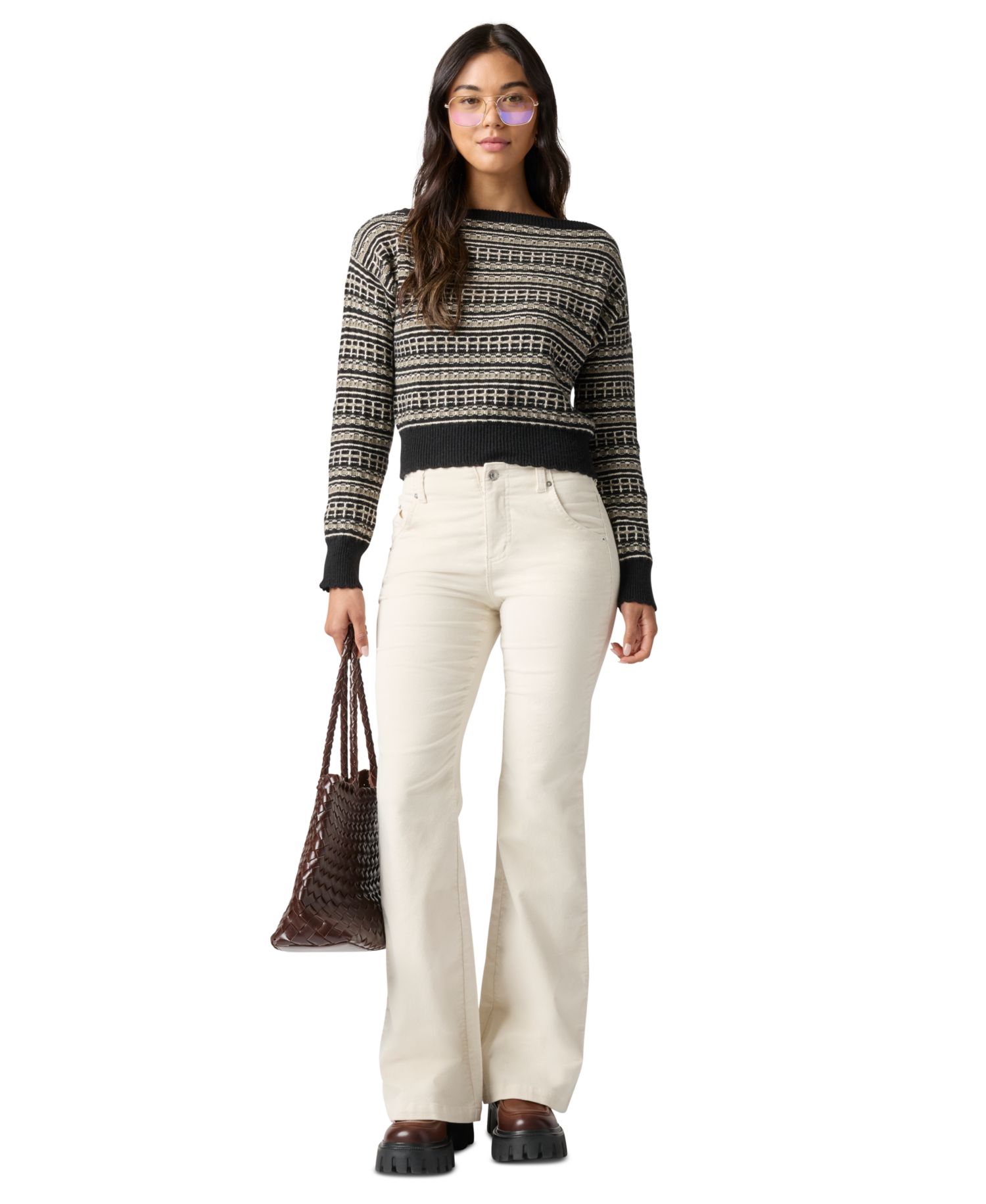 Juniors' High-Waist Flare Corduroy Pants