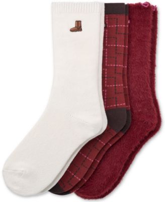 Women's Fuzzy Crew Socks, 3-Pair