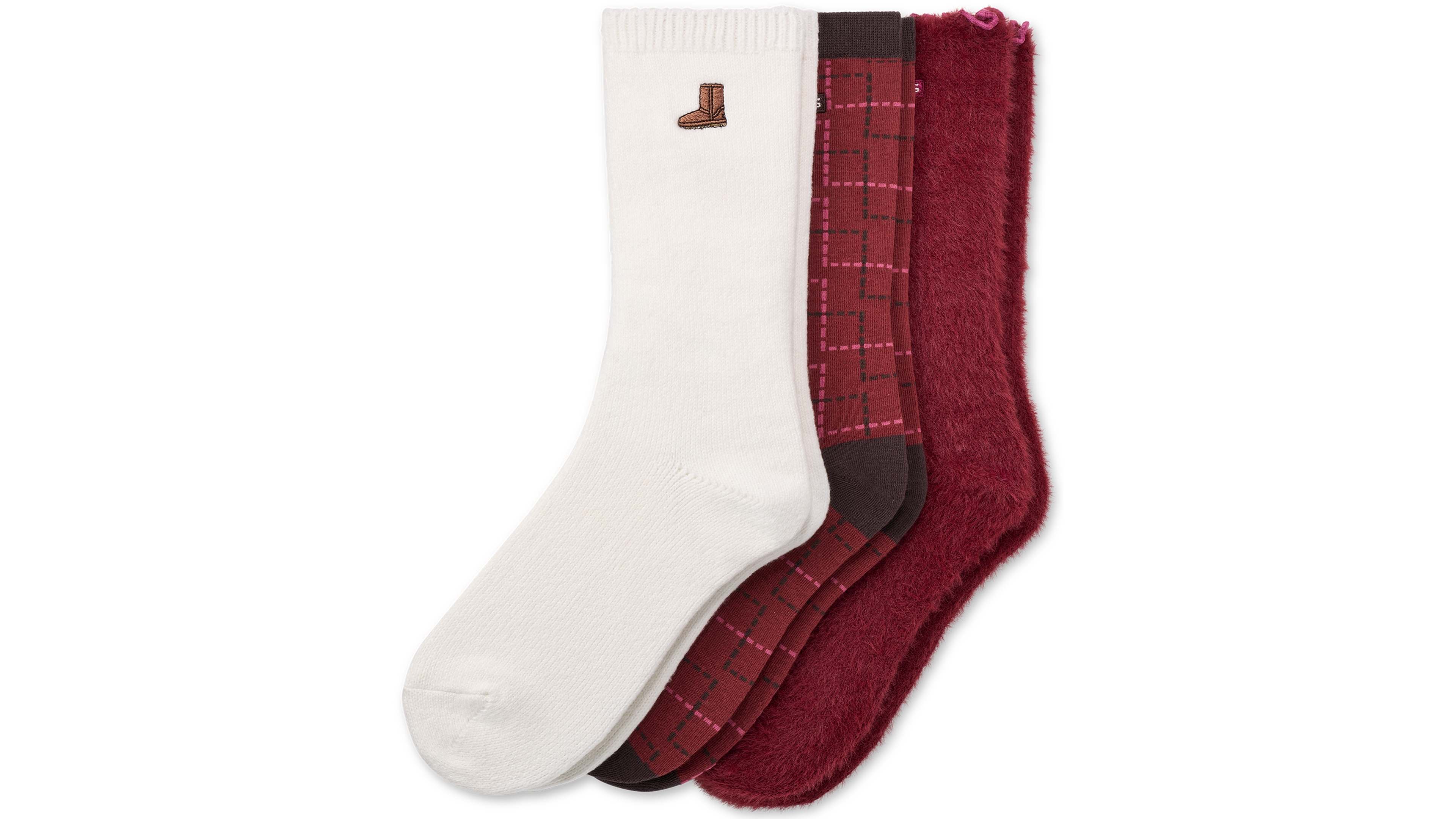 Ugg Classic Crew Embroidered, Plaid & Fuzzy Ruffle-Edge Sock Set, 3-Piece