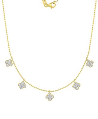 14k Gold-Plated Clover Bead Station Necklace