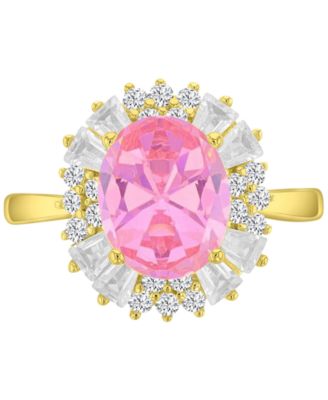 14k Gold-Plated Oval Pink Crystal Bridal Ring