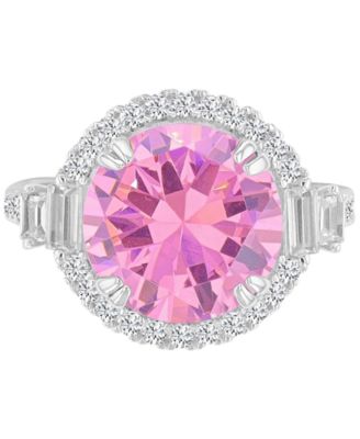 Silver-Plated Pink Round Halo Bridal Ring