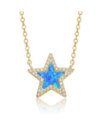 14K Gold Plated Sparkling Star Opal and CZ Halo Necklace