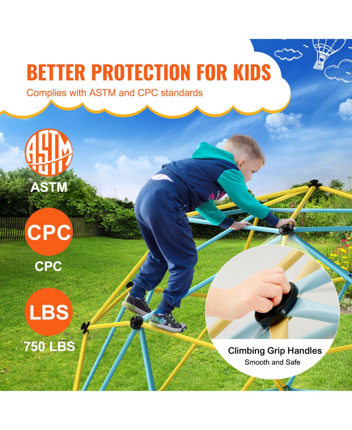 Vevor Climbing Dome 10FT Geometric Dome Climber Jungle Gym for Kids 3-10 Years