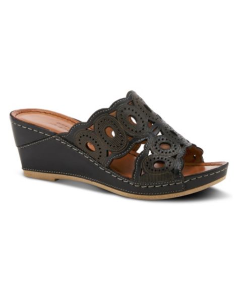 Женские сандалии Spring Step Leather Wedge Sandal with Comfort Insole, цвет: Чёрный