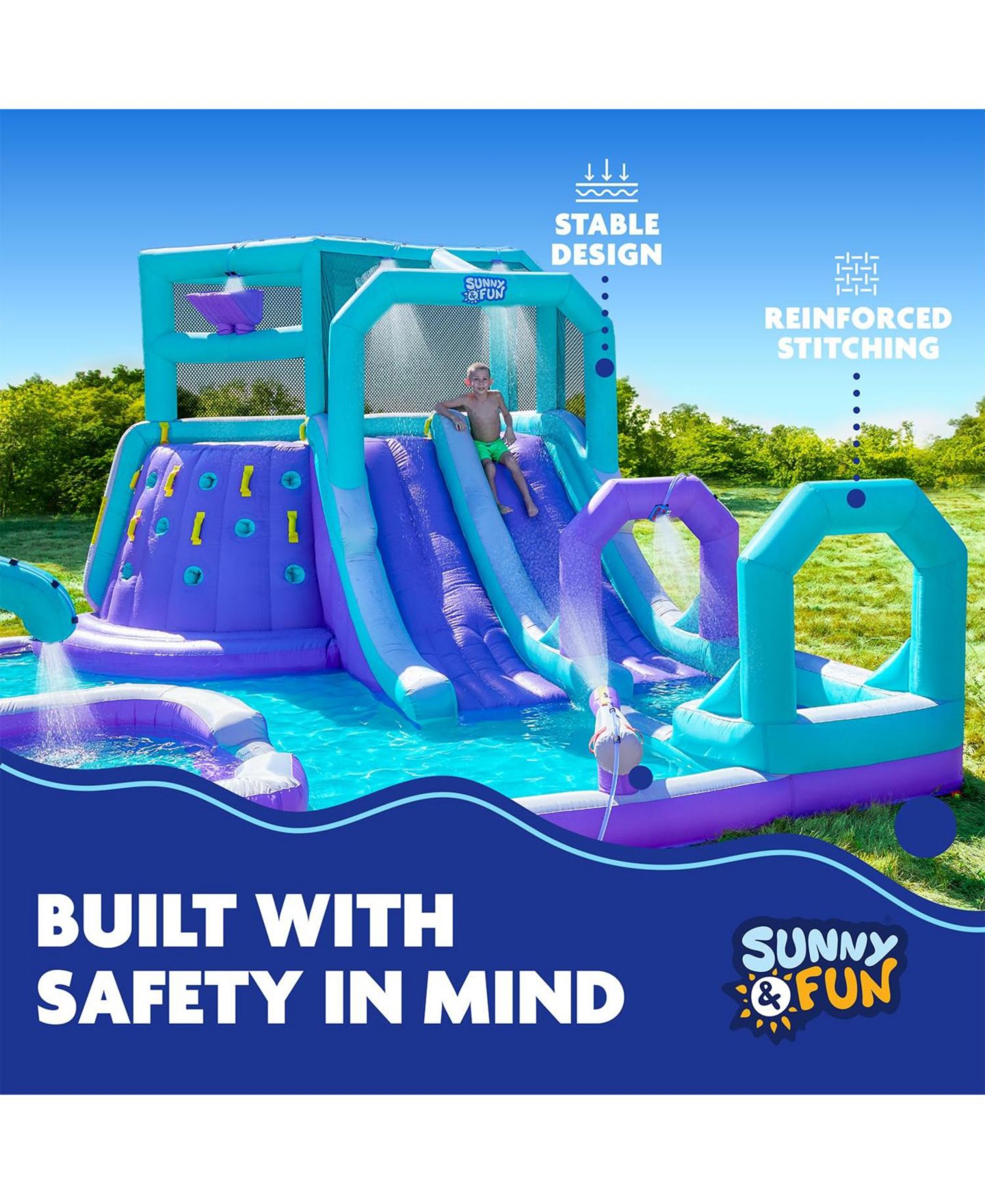 Детская игрушка Sunny & Fun Inflatable Water Slide & Blow Up Pool with Climbing Wall, Ages 3+, цвет: Фиолетовый — фото 5