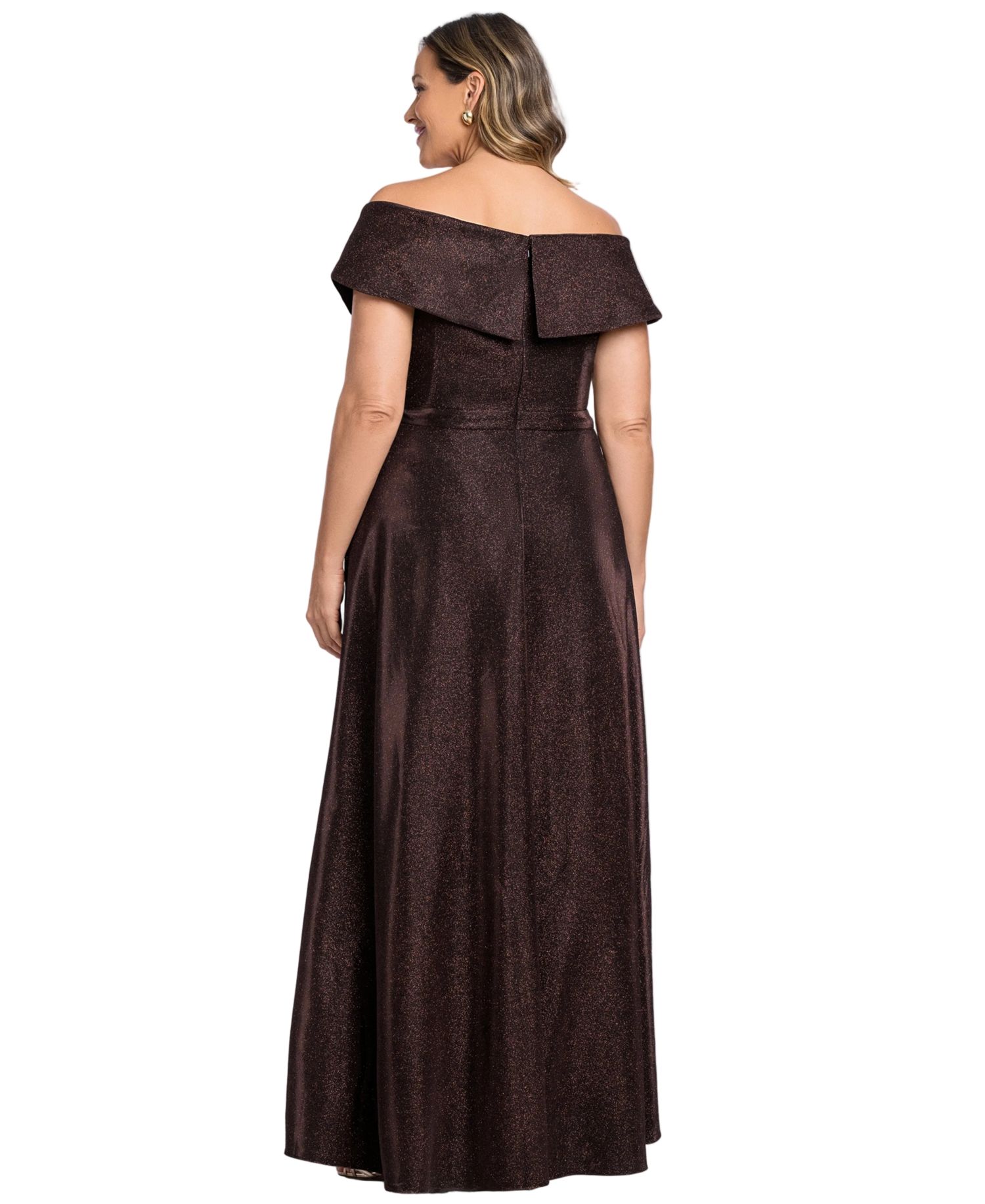 Plus Size Off-the-Shoulder Glitter Gown