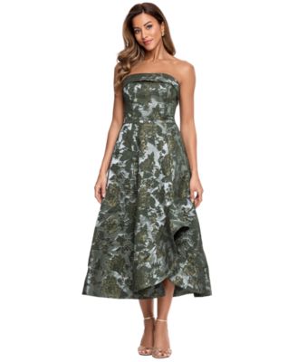 Petite Strapless A-Line Metallic Brocade Floral Gown