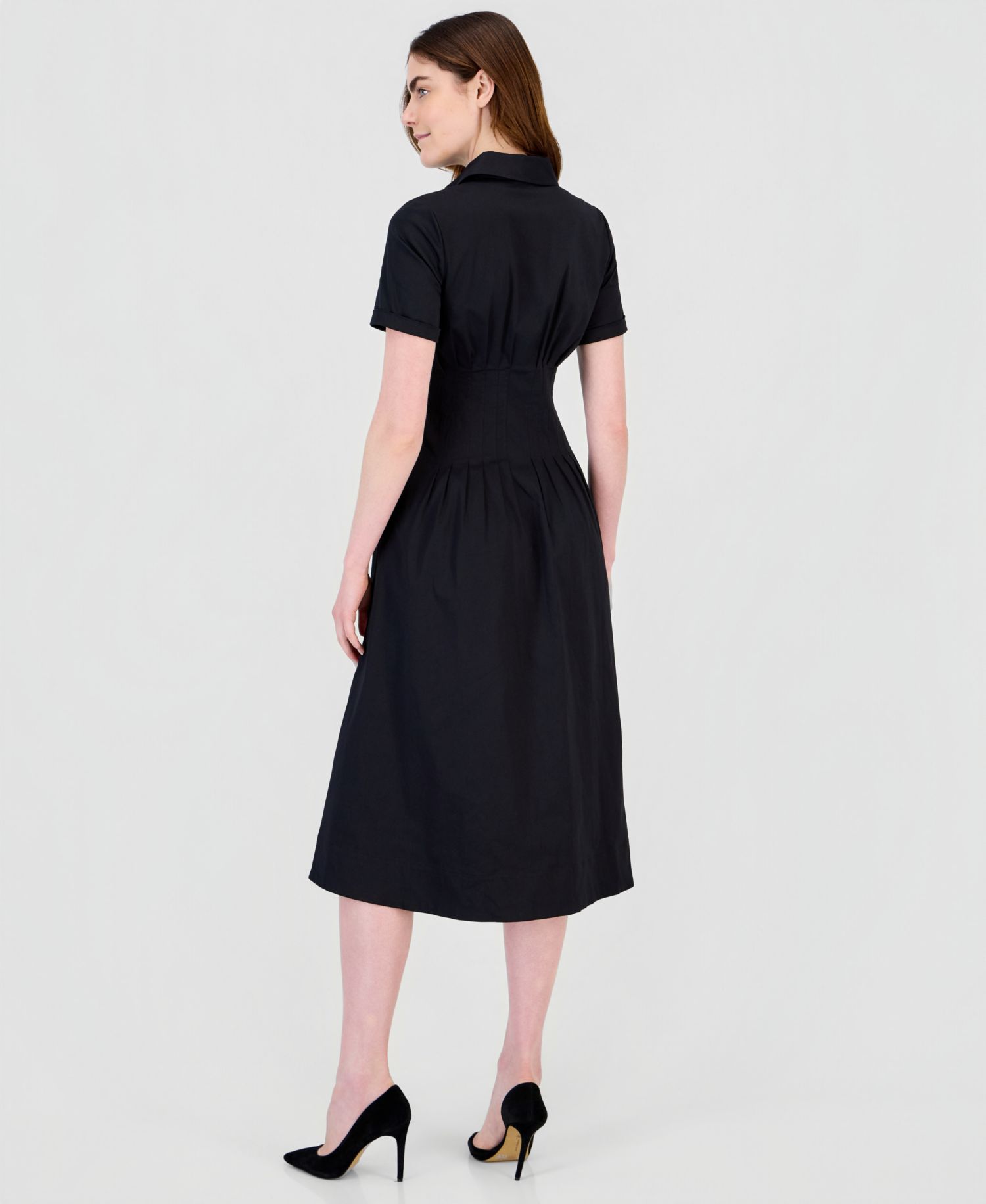 Women's Pleated-Waist Midi Shirt Dress