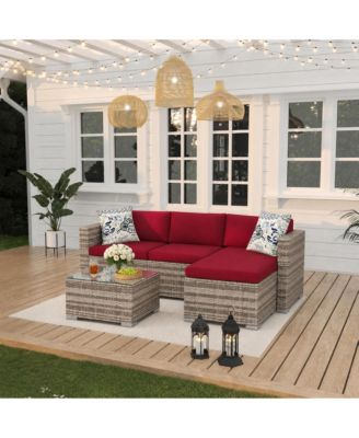 Adult 5 Piece Patio Furniture Set- PE Rattan Sectional Sofa- Outdoor Conversation Seating