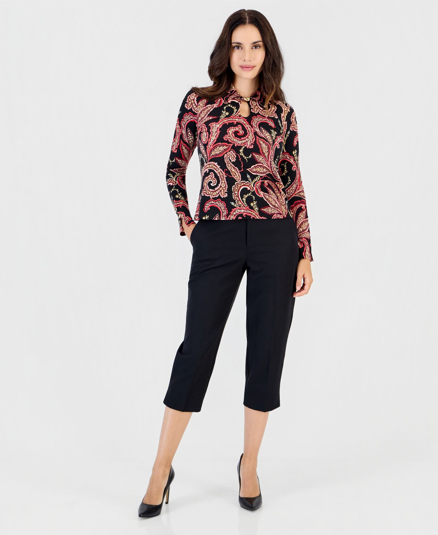 Женская блузка I.N.C. International Concepts Petite Long-Sleeve Collared Fitted, цвет: Shauna Paisley — фото 3