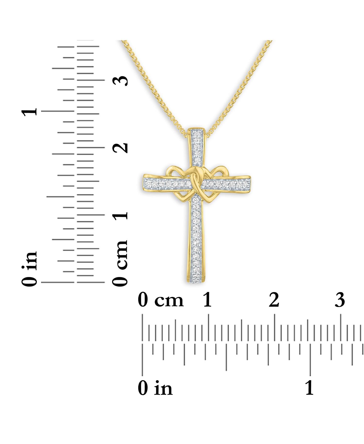 Diamond Double Heart Cross Pendant Necklace (1/10 ct. t.w.) in 14k Gold-Plated Sterling Silver