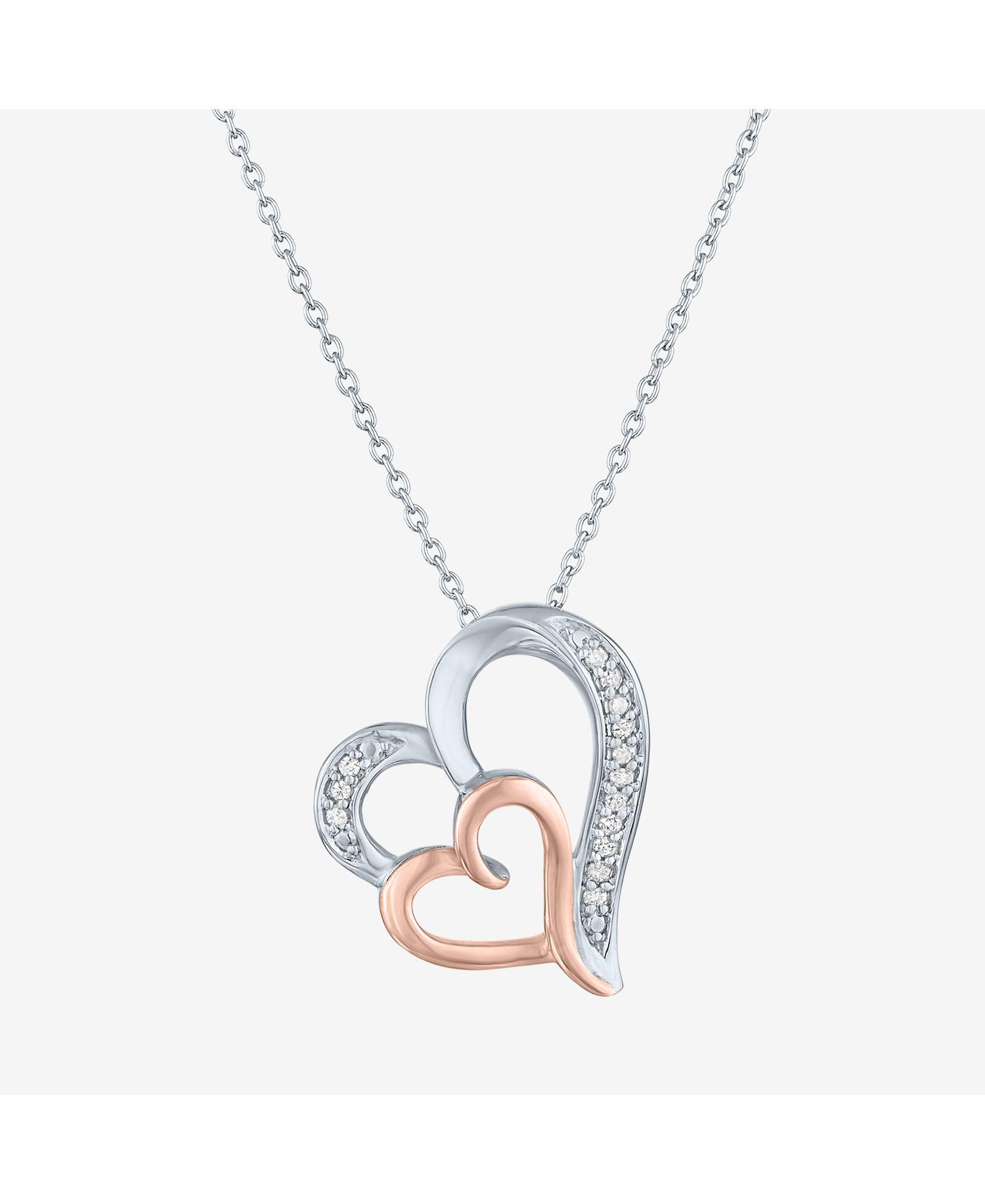 Diamond Double Heart Pendant Necklace in Sterling Silver and 14k Rose Gold (1/10 ct. t.w.)