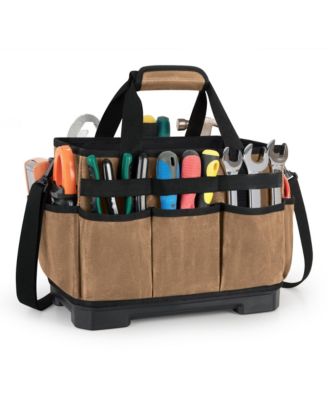 Waxed Canvas Tool Bag Hard Bottom 8 Pockets