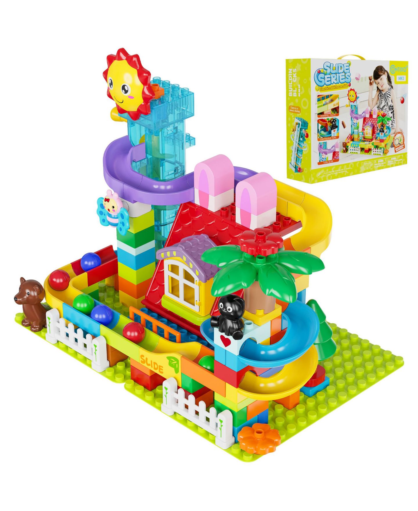 Детский конструктор Contixo MK1 Marble Track Building Set, 118-Piece Stem Toy with Elevator Lift, Rabbit House Scene and Multi-Lane Marble Run, Ages 3+, цвет: Разноцветный — фото 2