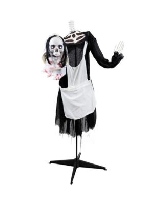 57" Animated LED Lighted Head-in-Hand Skeleton Maid Halloween Decoration