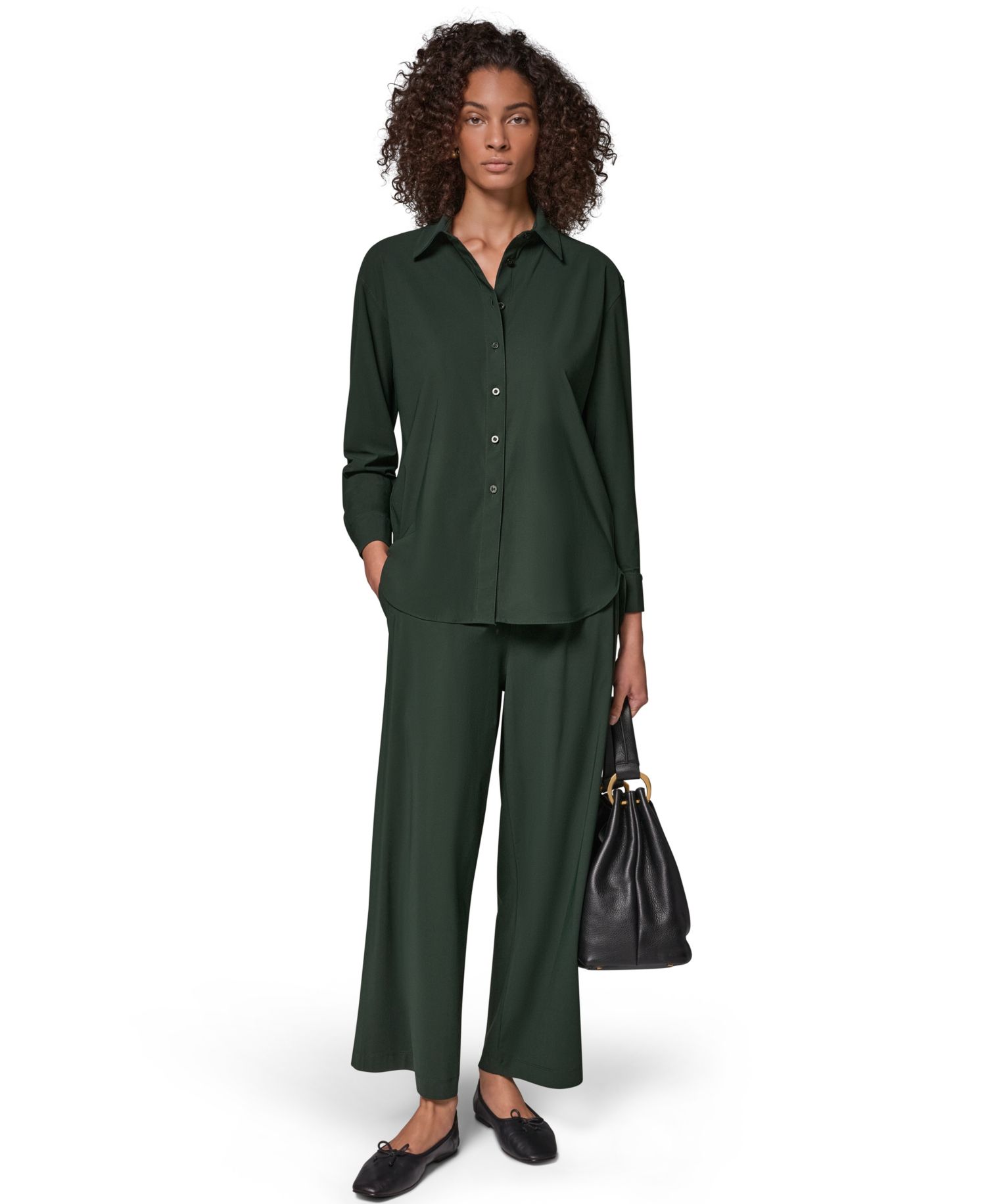 Women's Long-Sleeve Button-Front 4-Way Stretch-Knit Top