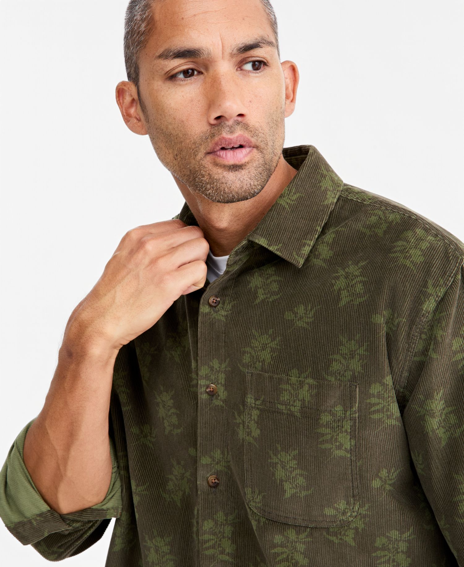 Men's Corduroy Long-Sleeve Floral Shirt