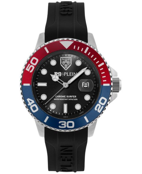 Мужские часы Plein Sport Chrome Surfer Quartz Round Silver Stainless Steel Case 43mm