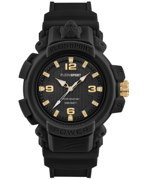 Мужские часы Plein Sport New Combat Quartz Round Black Silicone Case 44mm