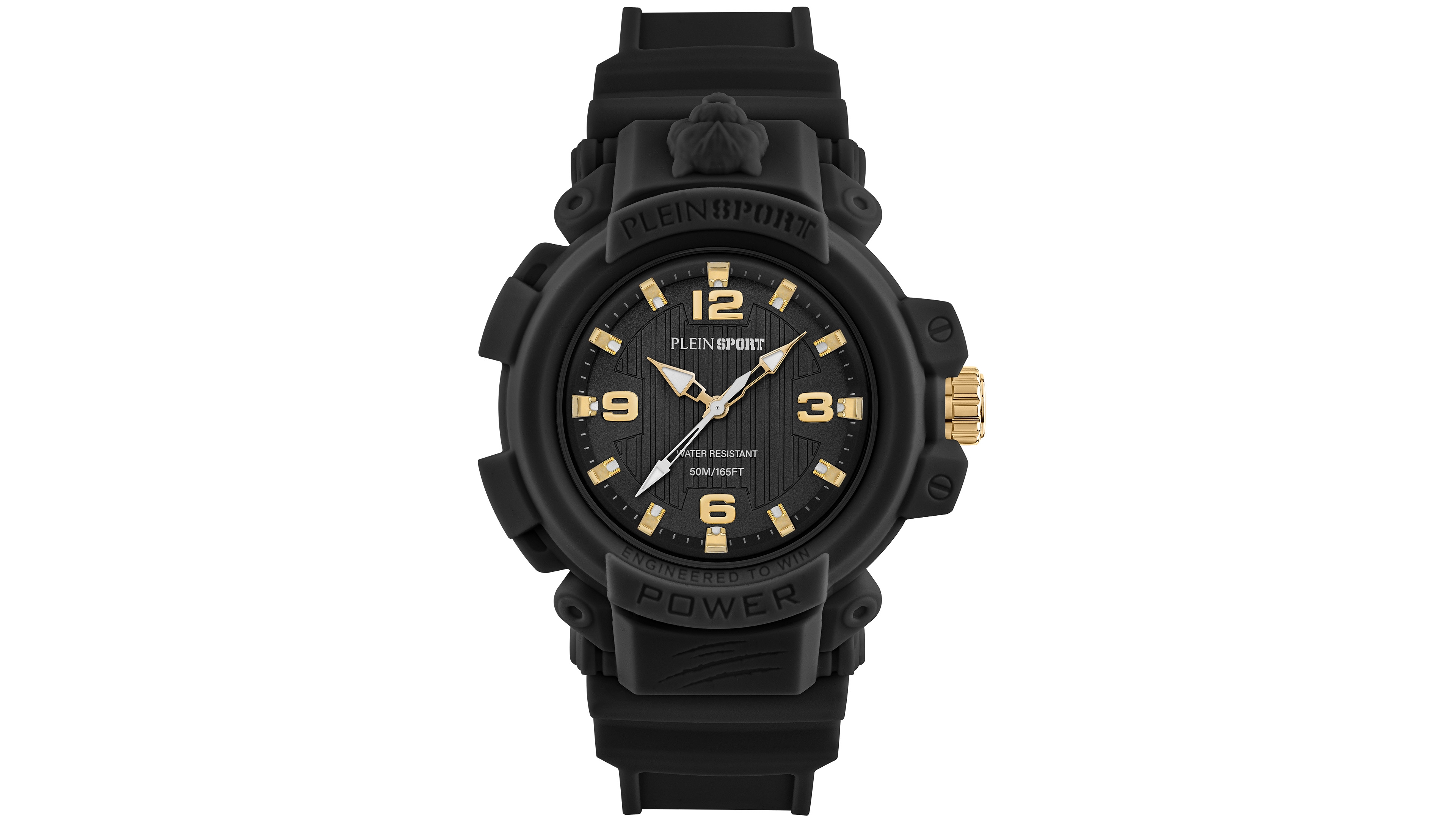 Plein Sport New Combat Men's Quartz Round Black Silicone Case Watch 44mm