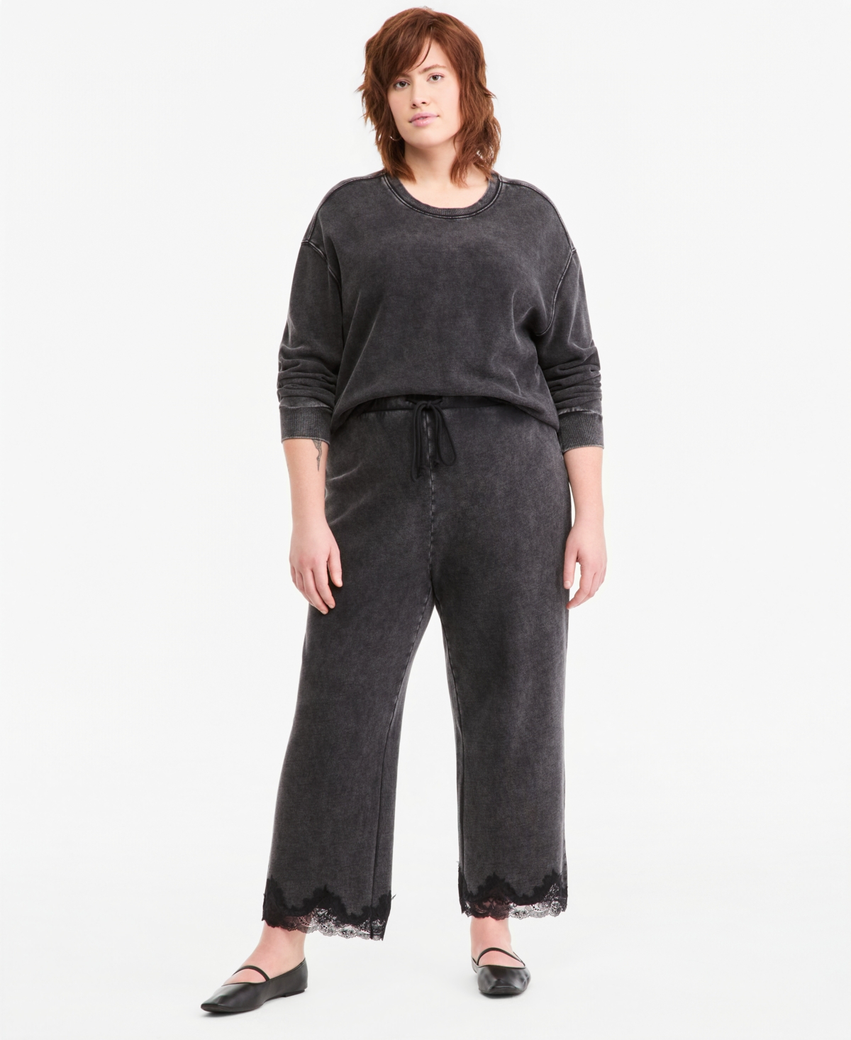 And Now This Plus High-Rise Fleece Lace-Trim Lounge Pants, Macy's Exclusive