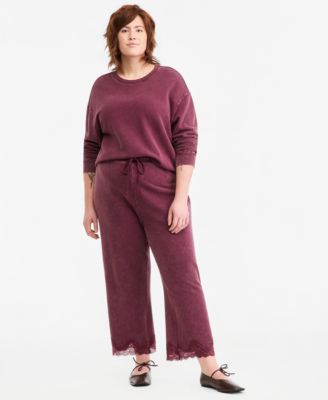 Plus size High-Rise Fleece Lace-Trim Lounge Pants