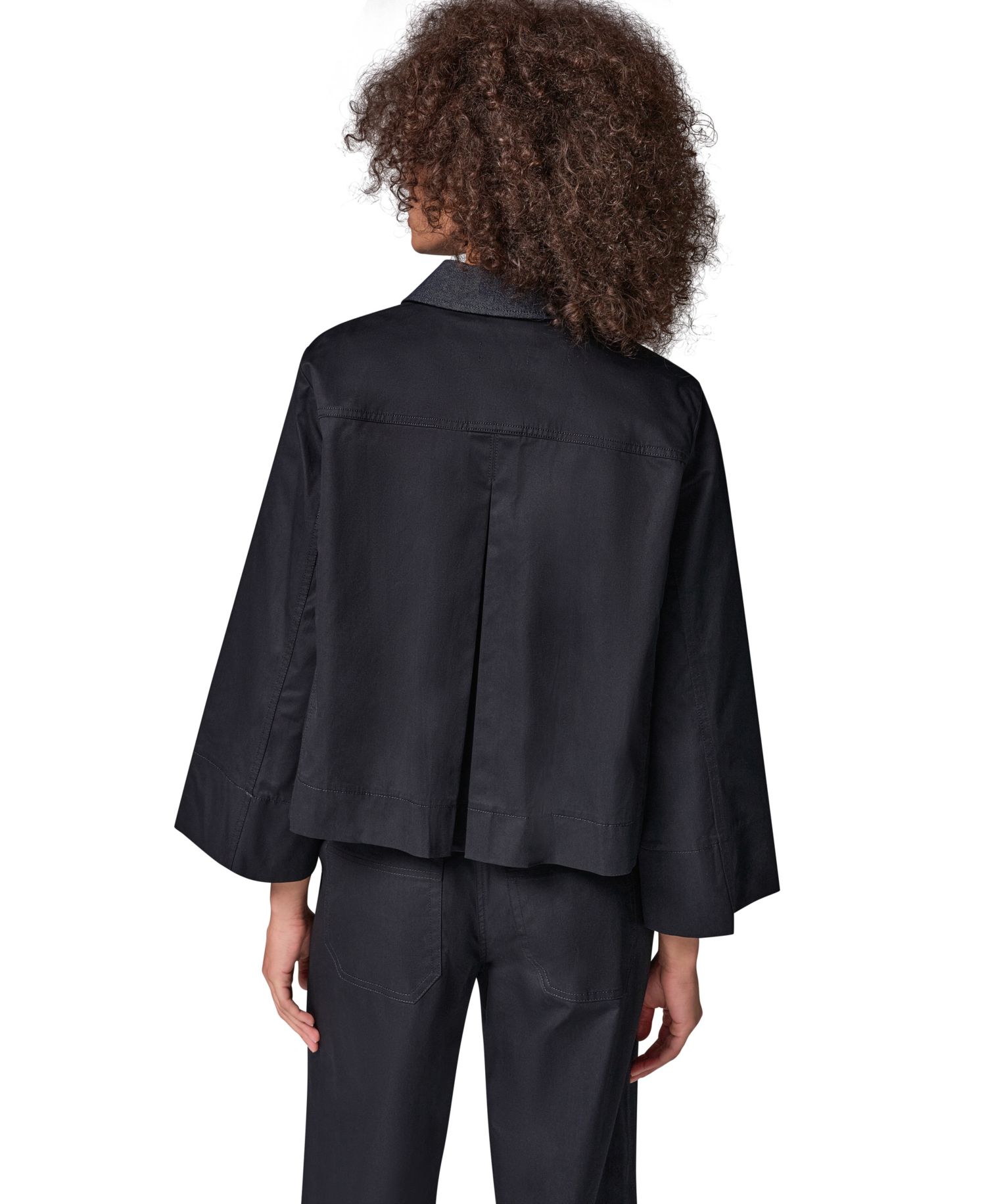 Women's Bell-Sleeve Trapeze Jacket with Denim Collar