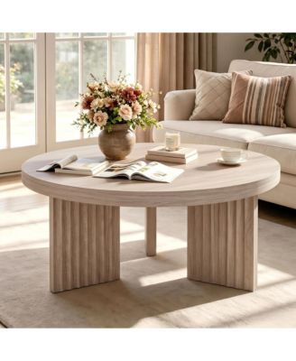 33.5" Round Coffee Table, Circle Center Table with Fluted Legs and 1.3" Thick Top, Accent Sofa Tables for Living Room, Bedroom, Easy Assembly