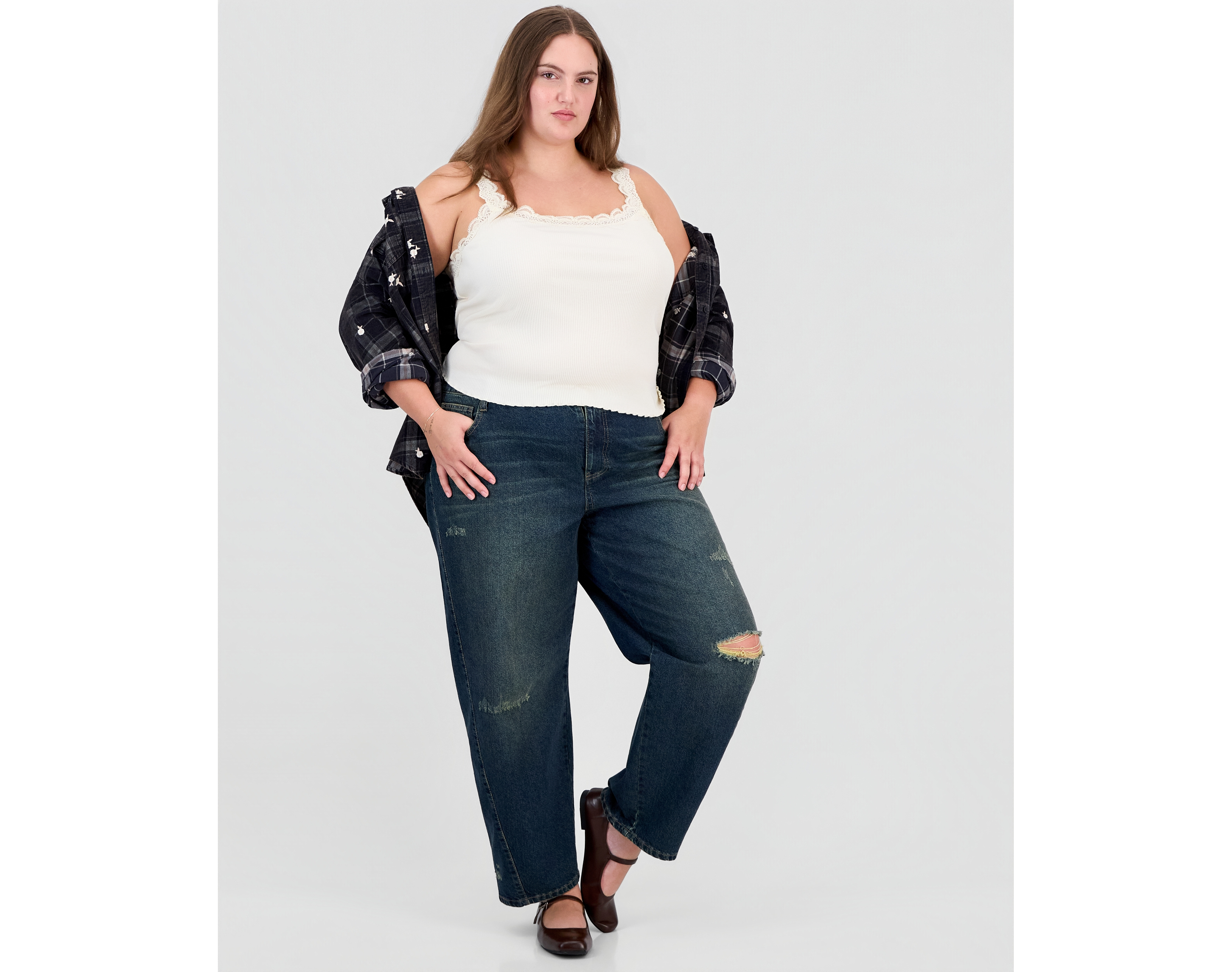 And Now This Plus Low Curve Wide-Leg Dark-Rinse High-Rise Jeans, Macy's Exclusive