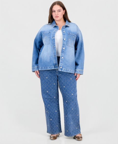 Женская рубашка And Now This Plus Size Embellished Long-Sleeve Denim, цвет: As Is