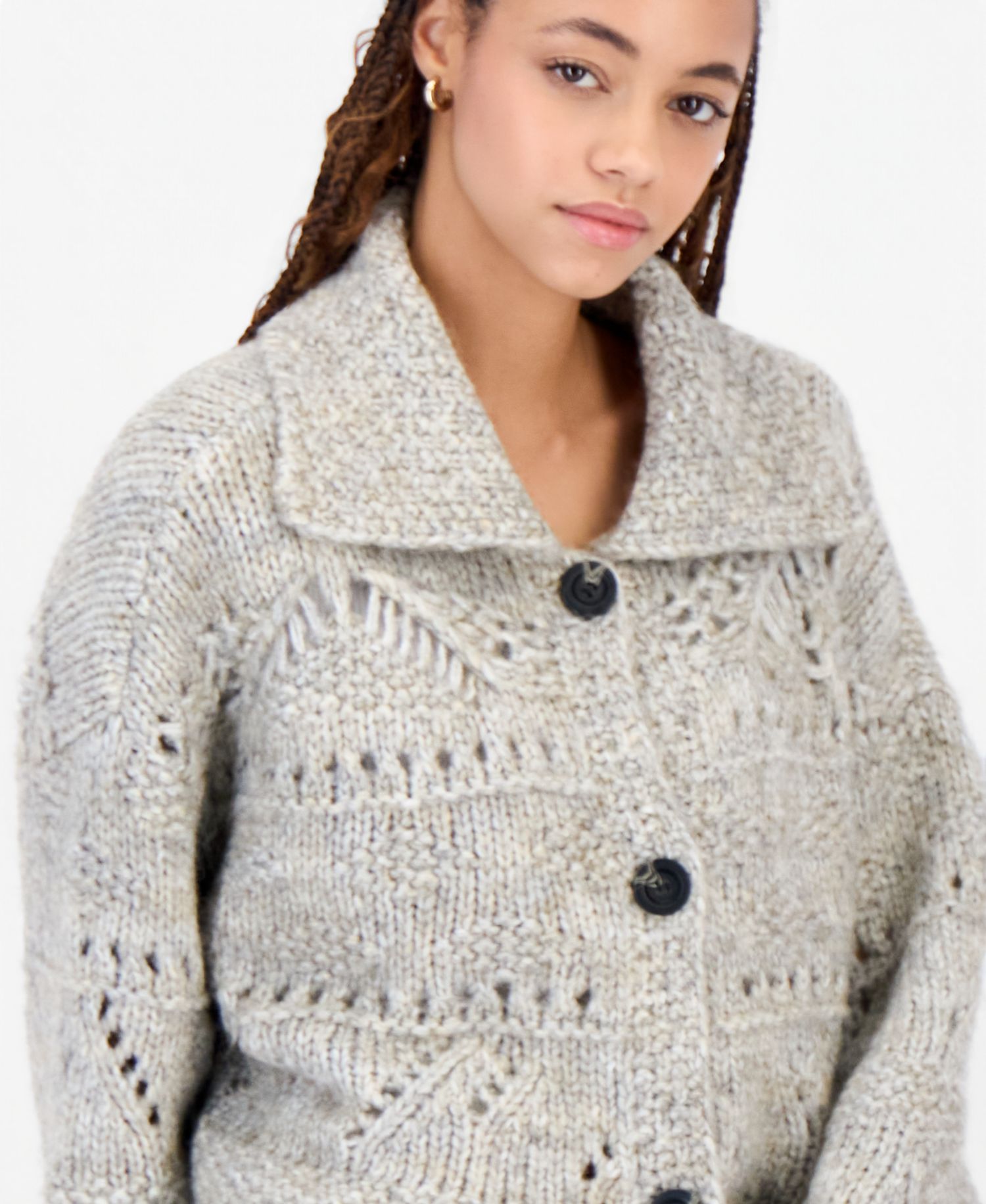 Petite Pointelle Button-Front Cardigan