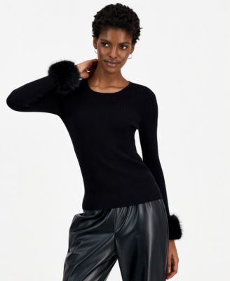 Women's Savannah Crewneck Long-Sleeve Faux-Fur Cuff Sweater