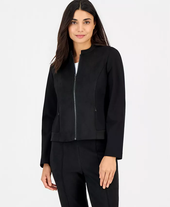 Petite Faux Suede Combo Zip Jacket