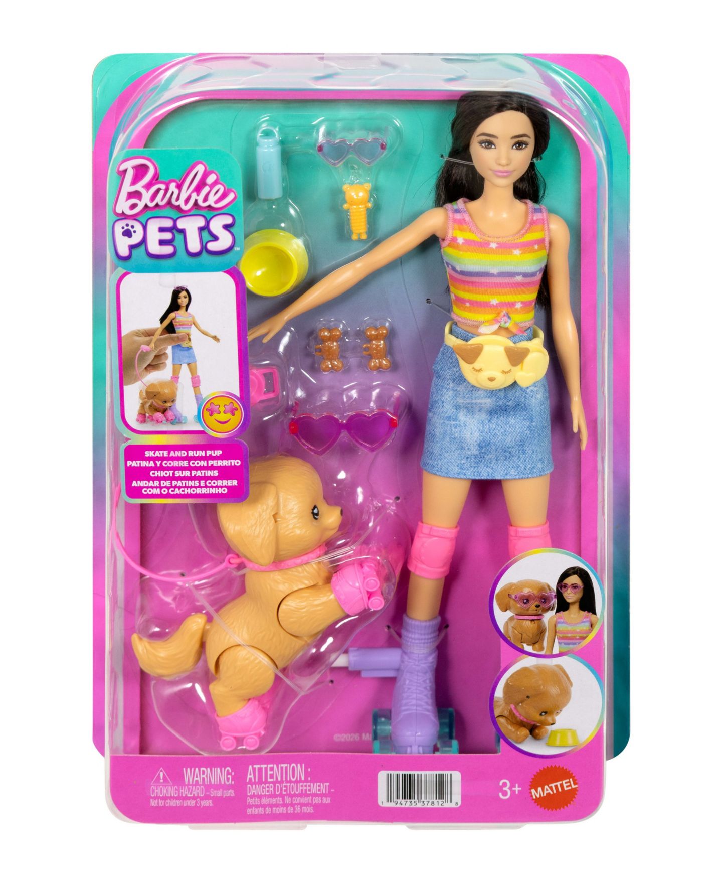 Детская кукла Barbie Skate and Run 12.8" Fashion Doll with Roller-Skating Puppy — фото 5
