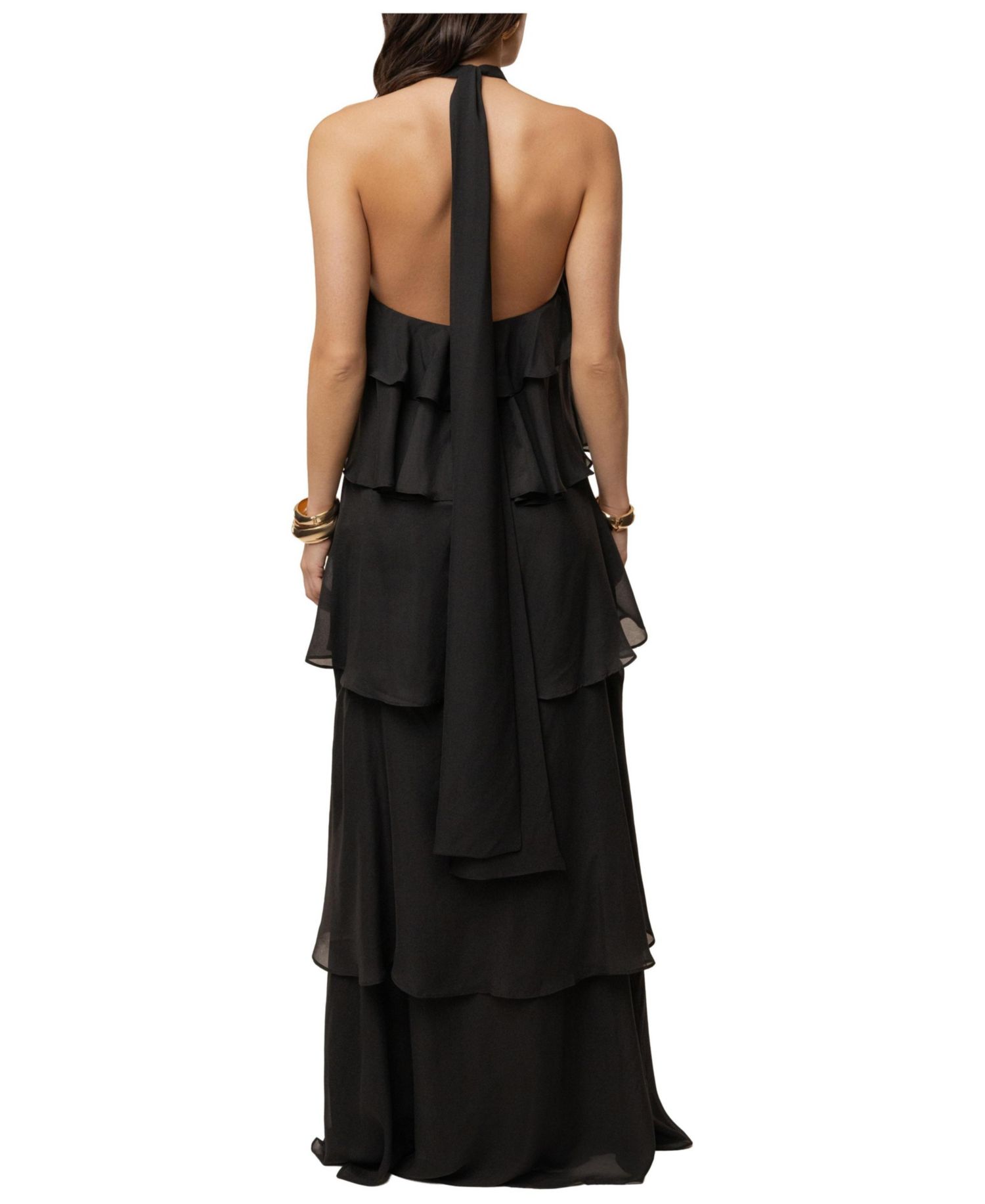 Women's Head In The Clouds Halter Tiered-Ruffle Wedding Guest Maxi Dress