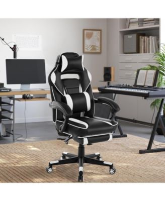 Ergonomic High Back Gaming Chair for Adults, PU Leather Adjustable Height Lumbar Support, 360degree(s) Swivel and Retractable Footrest
