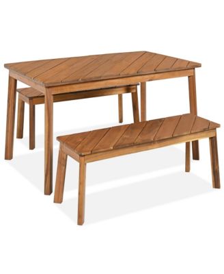 3 Pieces Acacia Wood Table Bench Dining Set