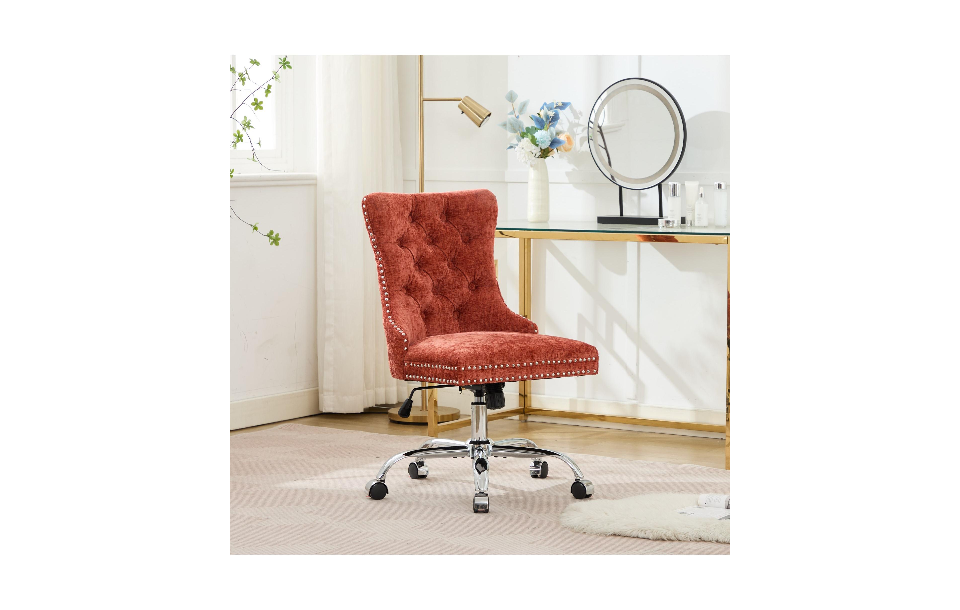 Clihome Chenille Upholstered Tufted Button Home Office Chair, Adjustable Desk Chair Swivel Office Chair