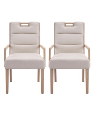 2-Piece Modern Dining Chairs with Arms, Fabric and Rubberwood Frame, Upholstered Kitchen Chairs