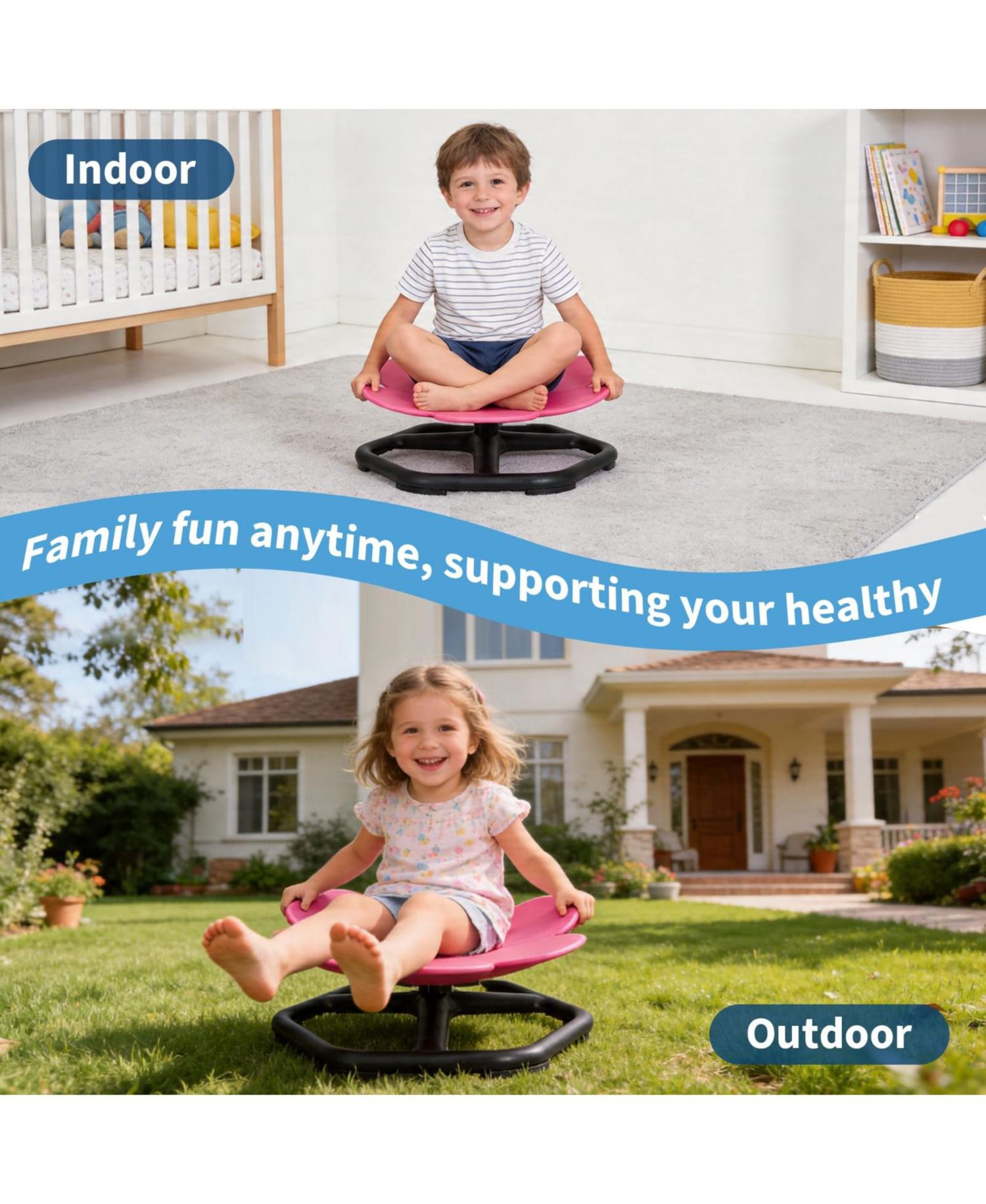 Kids Active Spin Chair - Flower Design Balance Seat with Non-Slip Pads, 220 lb Capacity